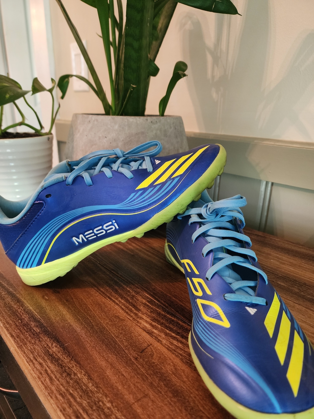 Messi C50 Soccer Cleats in Blue and Neon Yellow